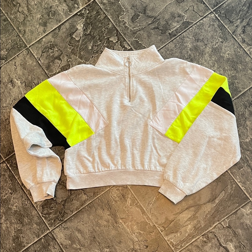 DIVIDED Y2K Cropped Colorblock 1/3 Zip Sweatshirt Bright Neon Grunge Streetwear